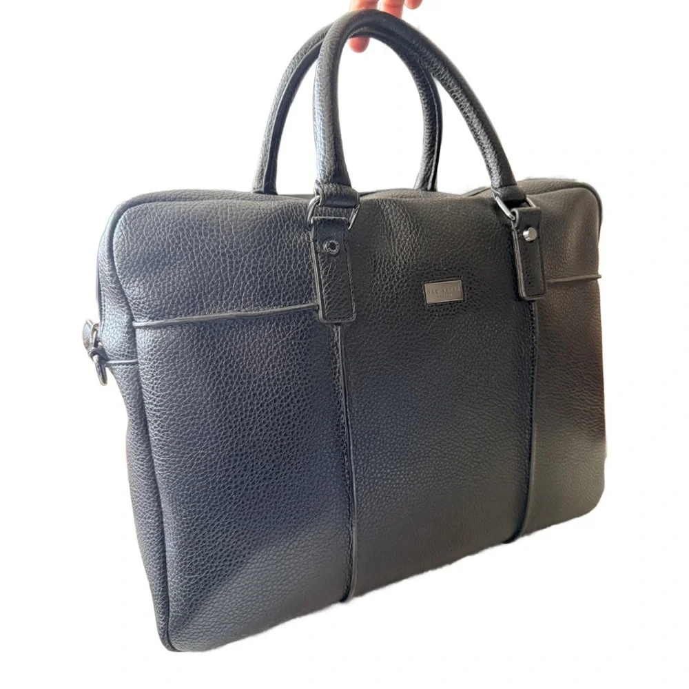 Ted Baker London Black Leather Laptop Briefcase Business Bag
